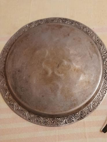 cay: Antiq üslubda metal sini (dəzgah tepsisi) - Material: metal (gümüşü — 1