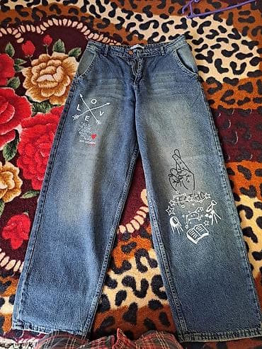 Geniş kəsimli cins şalvar -Ölçü: 29 - Rəng: klassik mavi denim