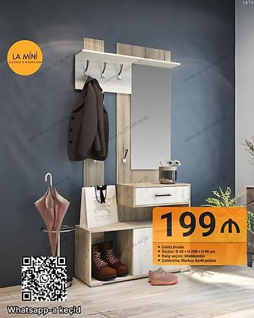 kitab skafı: Qarderob-asılqan dəsti – LA MiNi - Daxili dolablı, güzgülü antre — 1