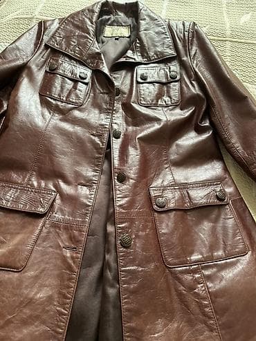 düyməli: Qadınlar üçün uzun dəri plaş/kaban Material: həqiqi təmiz dəri — 3