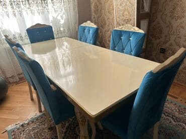 Quruducular: Qonaq otağı üçün, İşlənmiş, Açılmayan, Dördbucaq masa, 6 stul — 4