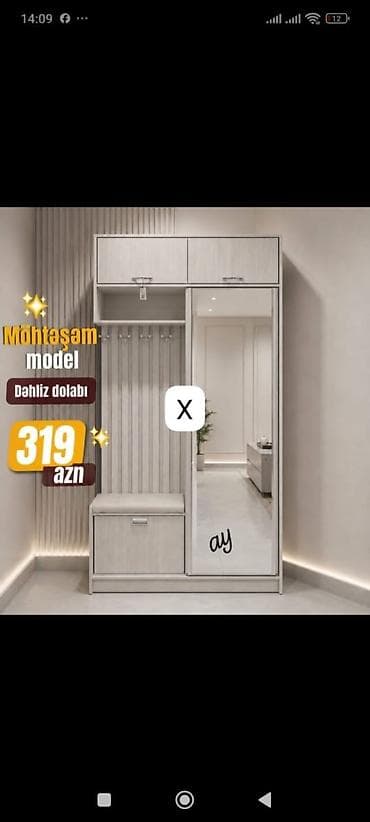 qapi dekoru: Möhtəşəm model dəhliz dolabı - Rəng: açıq ağac/boz tonlarda - — 1