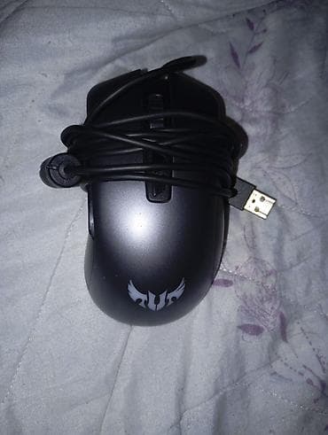 komputer setup: USB naqilli oyun siçanı - TUF Gaming üslubunda loqo ilə qara/metallik — 1