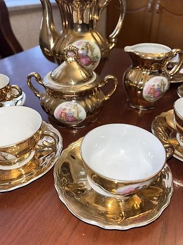 sud: Çay dəsti, rəng - Qızılı, Farfor, 6 nəfərlik — 4