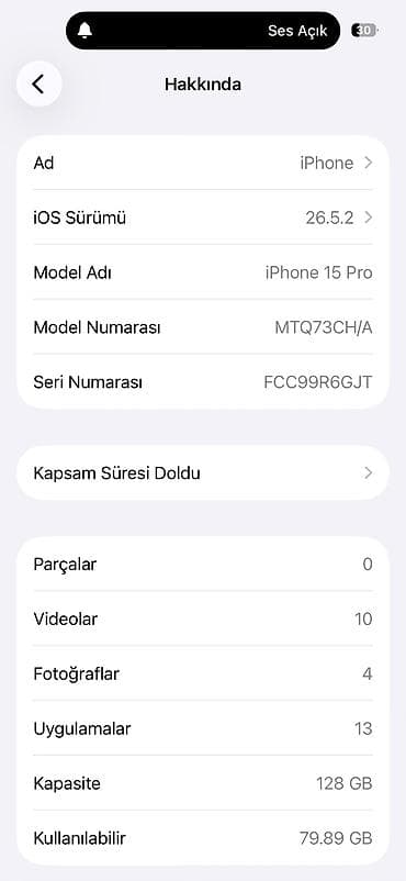 IPhone 15 Pro, 128 GB, Face ID, Sənədlərlə