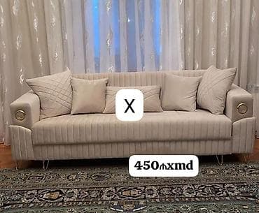 divan: Krem rəngli, modern dizaynlı divan. Düz xətli, vertikal tikişli — 1