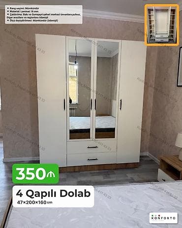 skafi: 4 qapılı geyim dolabı Ölçü: 47×200×160 sm Material: 18 mm laminat — 1