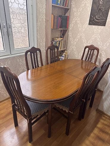 Qonaq otağı üçün, İşlənmiş, Açılan, Oval masa, 6 stul