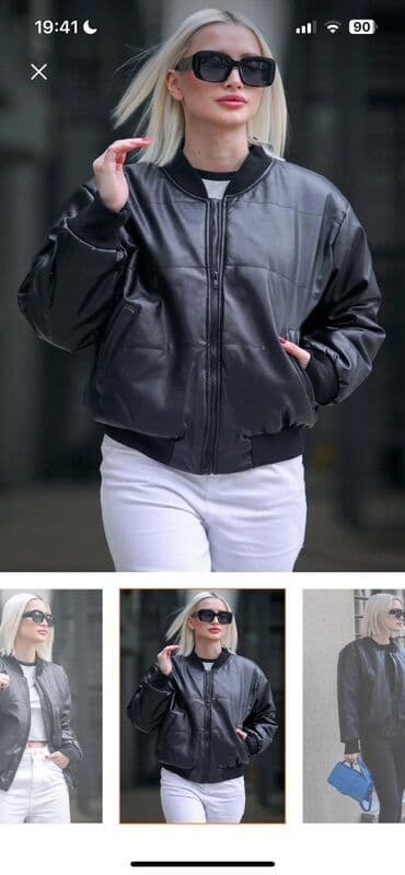 dəri jaket: Qadınlar üçün qara “bomber” üslublu dərimsi gödəkcə - Rəng: qara - — 1