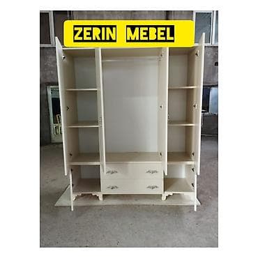 dolablar paltar: 4 qapılı, Siyirməli, Ağ, Digər material, Açılan, Düz dolab — 1