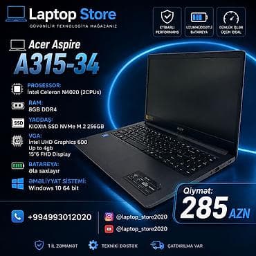 komputer notbuk: 🔥 Acer Aspire A315-34 – Cəmi 285 AZN! Sərfəli qiymətə etibarlı — 1