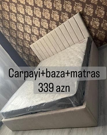 Çarpayı + baza + matras dəsti - Komplekt: yumşaq parça ilə üzlənmiş