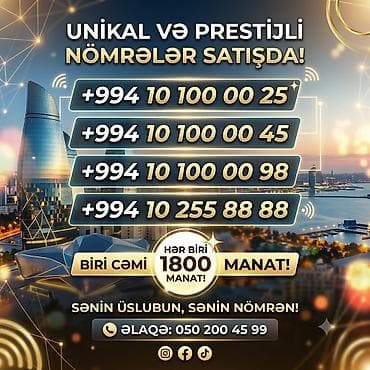 nomre satilir: Unikal və prestijli mobil nömrələr satılır: - +994 10 100 00 25 - — 1