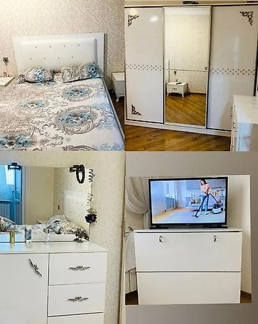 Двуспальная кровать, Трюмо, Шкаф, 2 тумбы, Б/у — 1