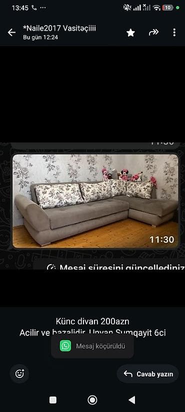 Künc divan 200azn
Acilir ve bazalidir. Unvan Sumqayit 6ci mkr. *N17