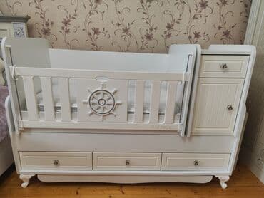 детские кроватки с комодом: Oğlan və qız üçün, Dördbucaq, Beşik, Dəstsiz, Matras ilə, Yellənmə mexanizmsiz — 2