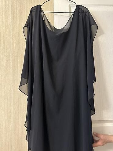 koja etek: Qara şifon paltar - Model: axıcı, asimmetrik qatlı şifon paltar - — 3