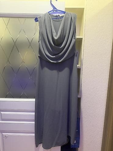 epl voyc 8: Boz rəngli uzun don - Model: drapeli “cowl” yaxalı, axıcı kəsim - — 1