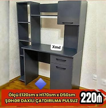 Kompyuter/iş masası – çoxfunksiyalı dizayn - Rəng: tünd boz - Ölçü