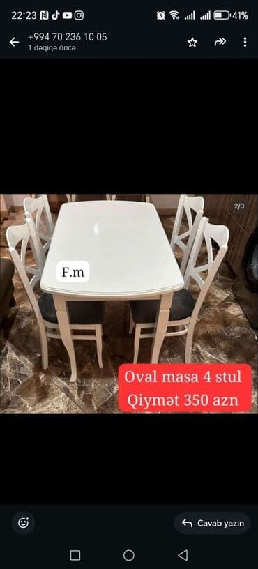 quxna stulu: Mətbəx üçün, Yeni, Açılan, Dördbucaq masa, 4 stul — 7