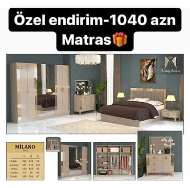 İkinəfərlik çarpayı, Dolab, Komod, 2 tumba, Türkiyə, Yeni