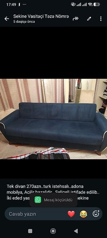 Tek divan 270azn. turk istehsalı. adona mobilya, Acilir bazalidir