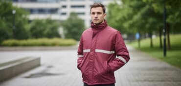 boz rəngli kişi gödəkçəsi: İşçi təhlükəsizlik gödəkçəsi - Rəng: tünd qırmızı - Material: suya və — 1