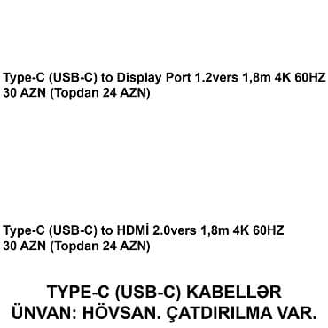 Kompüter və noutbuk aksesuarları: HDMİ DVİ VGA Display Port Type-C USB Kabellər SAYLA ALANA VƏ USTALARA — 6