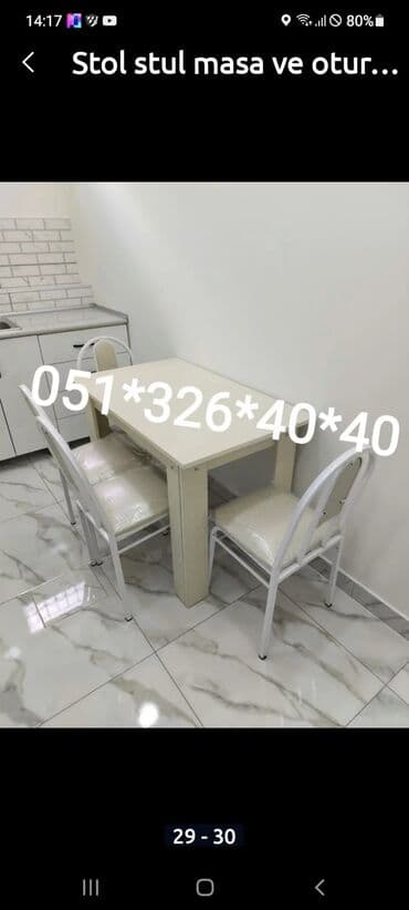 Masa və oturacaq dəstləri: Qonaq otağı üçün, Yeni, Açılan, Dördbucaq masa, 4 stul — 17