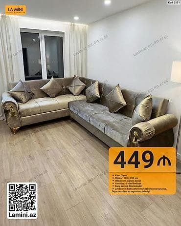 kreditle kunc divanlar: Məhsul: Künc divan - Ölçülər: 280 × 200 sm - Mexanizm: açılan, bazalı — 1