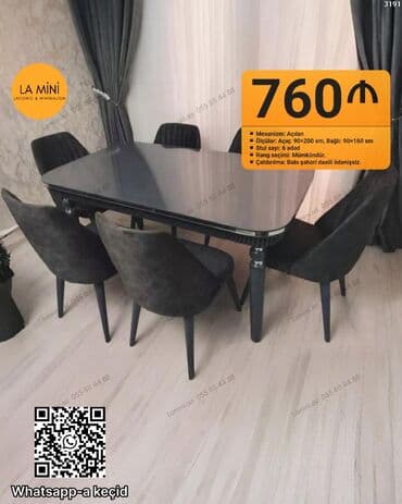 стул: Açılan, Dördbucaq masa, 6 stul — 1
