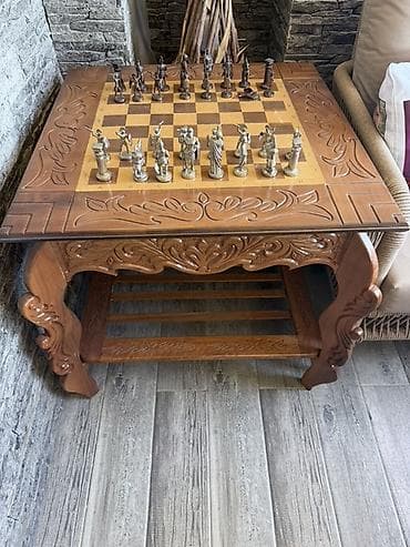 İdman və istirahət: Əl oyma detallı şahmat masası və fiqurlar dəsti - Material: tam — 2