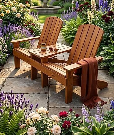 işlenmiş masa: İki nəfərlik taxta Adirondack bağ oturacağı dəsti - Material: təbii — 1