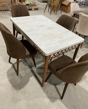 Masa və oturacaq dəstləri: Qonaq otağı üçün, Yeni, Açılan, Dördbucaq masa, 4 stul — 6