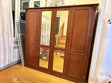 4 qapılı, Güzgülü, Qəhvəyi, Taxta, Açılan, Düz dolab