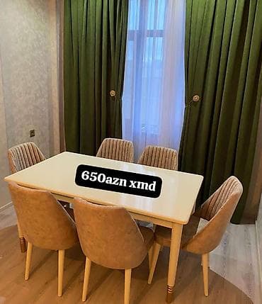 Yemək otağı dəsti – 1 masa + 6 stul - Stil: müasir, skandinav təsiri — 1