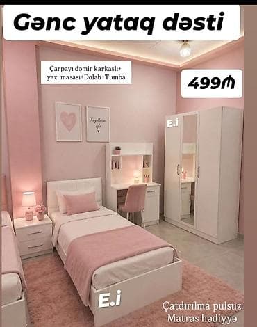 qız otaqları: Gənc yataq dəsti Tərkibi: - Dəmir karkaslı çarpayı - Yazı masası üst — 1