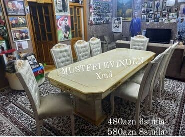 Masa və oturacaq dəstləri: Qonaq otağı üçün, Yeni, Açılmayan, Dördbucaq masa, 6 stul — 2