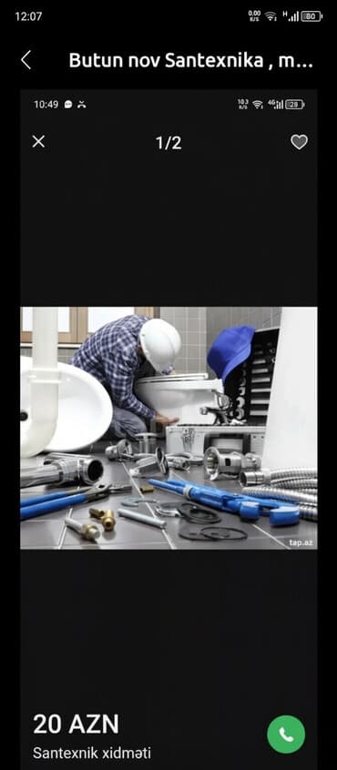 əl ilə su quyusunun qazılması: Santexnik xidməti – 3 Bütün növ santexnika işləri: - Su, kanalizasiya — 1