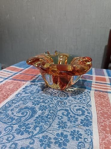 Şüşə dekorativ qab – bəzək və xidmət üçün - Material: qalın, şəffaf