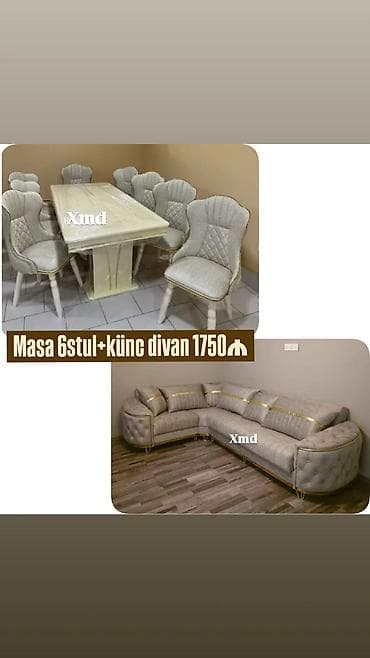 stullar ev ucun: MDF boyalı yemək masası və 6 ədəd stul dəsti - Ölçü: 1×2 m - — 9
