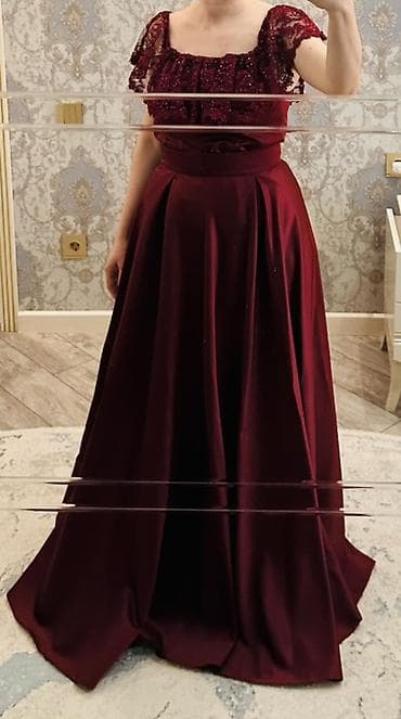 mavi don: Şərab rəngində uzun axşam/libas - Model: Uzun, A-kəsim ətəkli, yuxarı — 3