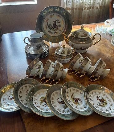 Çay dəsti, rəng - Qızılı, Farfor