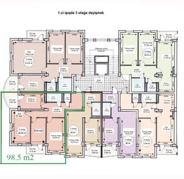 razinde kiraye evler 300 manat: 2 otaqlı, Yeni tikili, 98 kv. m — 10