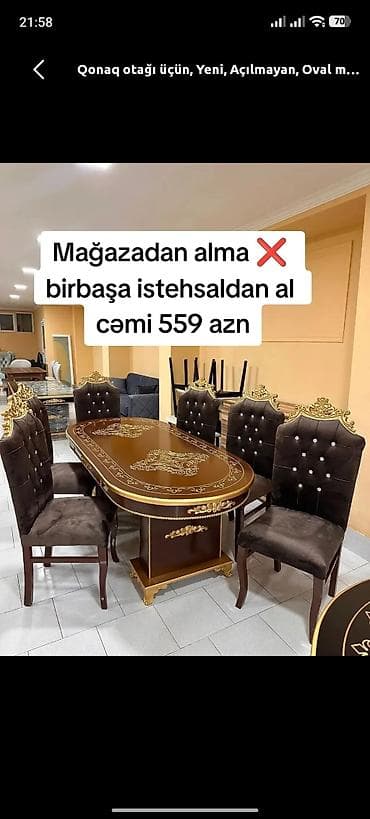 zerin mebil: Qonaq otağı üçün, Yeni, Açılmayan, Oval masa, 6 stul — 1