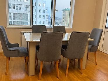 Qonaq otağı üçün, İşlənmiş, Dördbucaq masa, 6 stul
