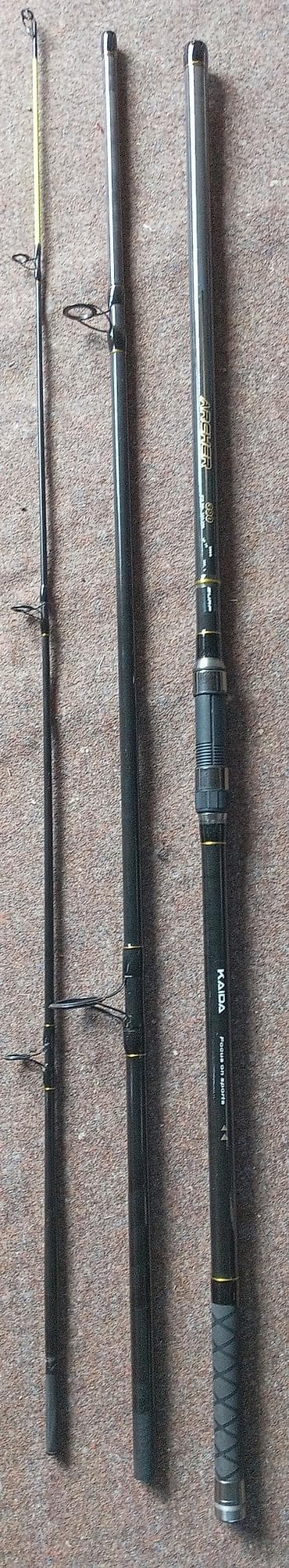 qara canta: KAIDA Archer 390 – 3 hissəli surf qamış. Kaida Carlos 8000. Üstündə — 4