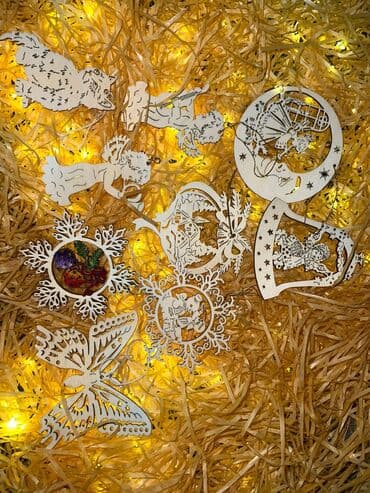 yolka ucuz: Made in Prague. (11 ədəd) Taxta Yeni il/Noel bəzəkləri – lazer kəsim — 1