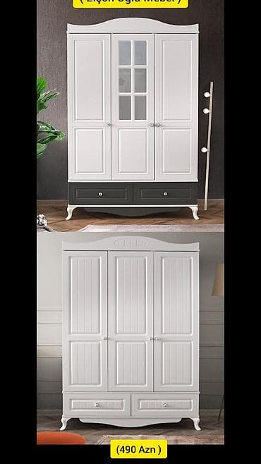 Yeni, 3 qapılı, Siyirməli, Ağ, Digər material, Açılan, Düz dolab