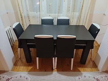 Qonaq otağı üçün, İşlənmiş, Dördbucaq masa, 6 stul